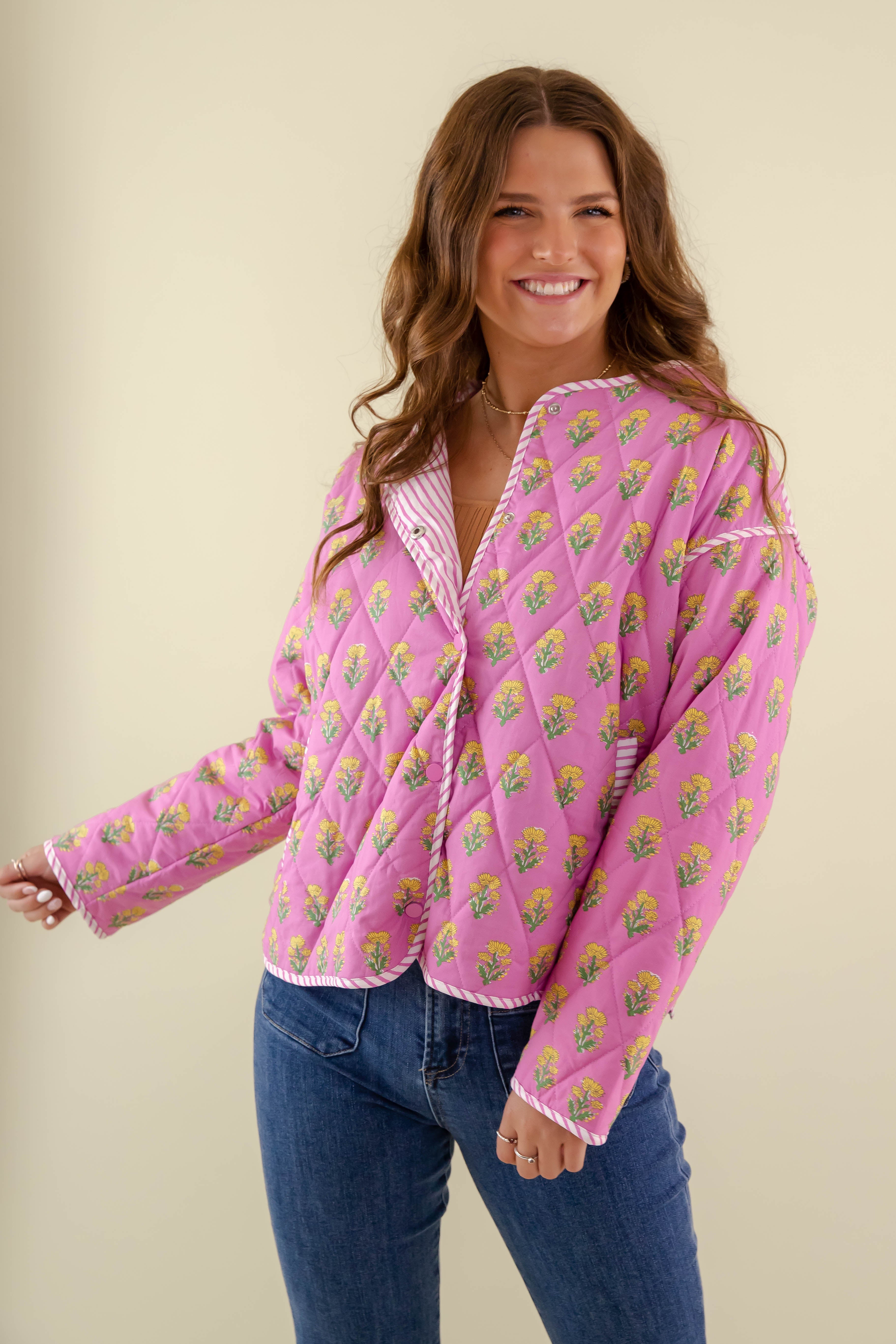 muguet flower quilting 露骨 jacket pink