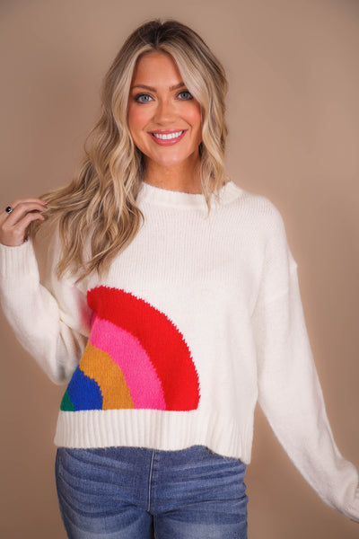 Women's Cute Rainbow Sweater- Women's Colorful Knit Sweater- Dreamers Sweaters