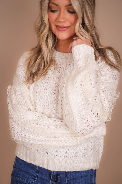 Ivory Knit and Lace Sweater- Love Fancy Sweater- Ballet Core Sweater