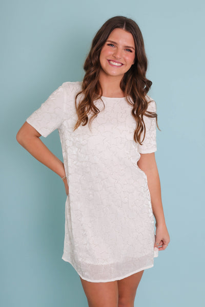 White Mini Sequin Dress- Star Sequin T-Shirt Dress- Women's Sequin Dresses