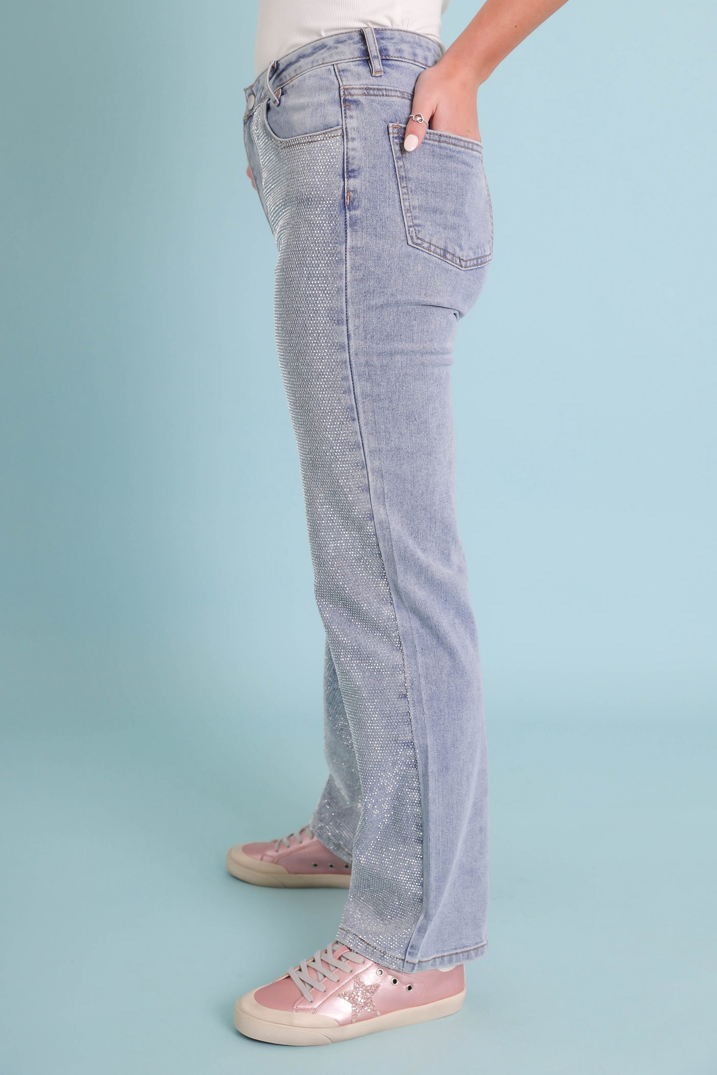 Light Wash Rhinestone Jeans- Women's Sequin Jeans- BlueB Jeans
