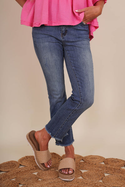 Medium Wash Straight Leg Denim- Women's Straight Leg Jeans- Risen Jeans