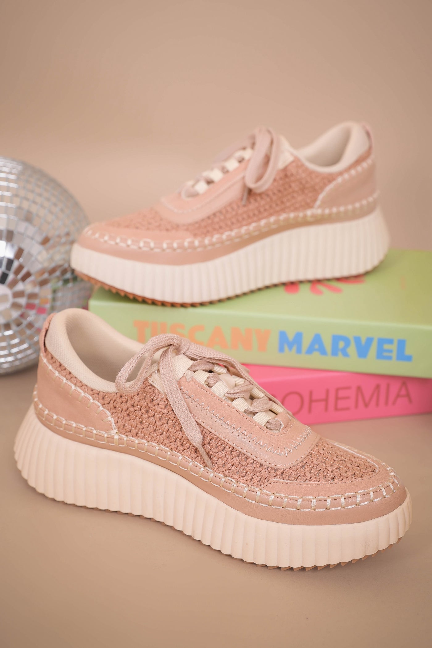 Nude Pink Knit Sneakers- Women's Trendy Platform Sneakers- Dulce Knit Sneakers