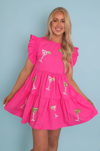 Margarita Sequin Dress- Women's Sequin Patch Dress- Sparkle Queen Pink Dress