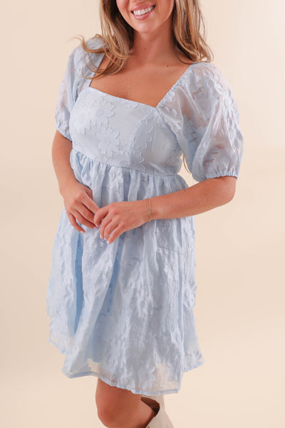 Blue Floral Applique Dress- Blue Lace Midi Dress- Women's Wedding Guest Dress
