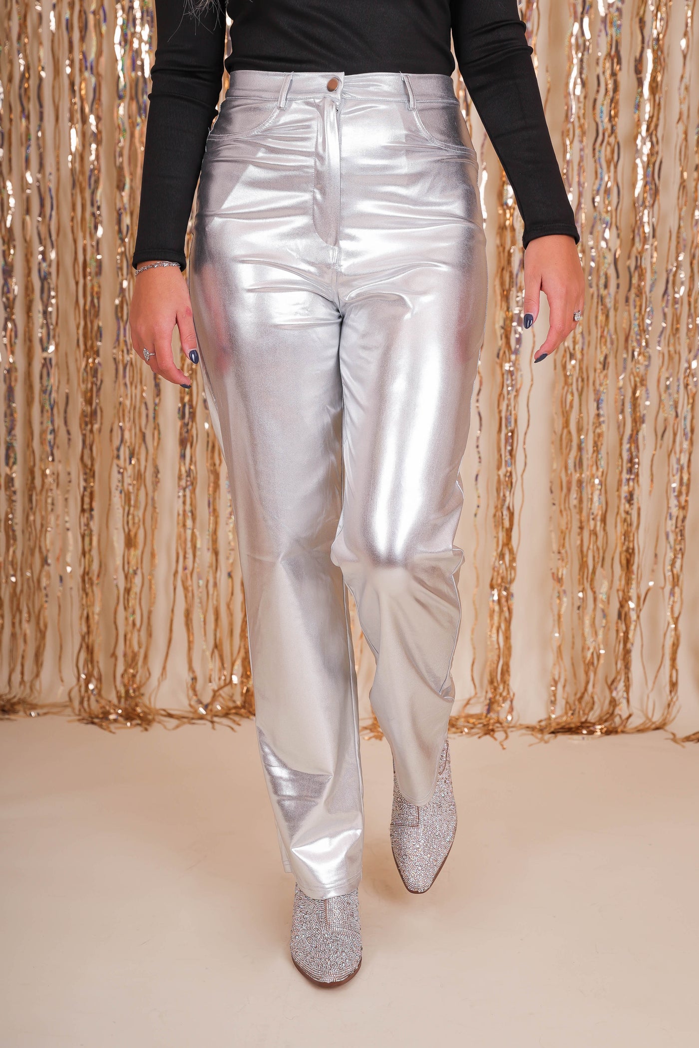 Women's Silver Metallic Pants- 2000s Style Silver Pants- 