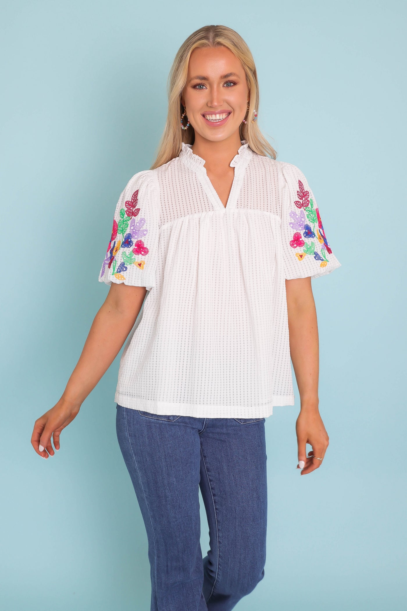 Women's Spring Tops- Women's Preppy Tops- Umgee Embroidered Top