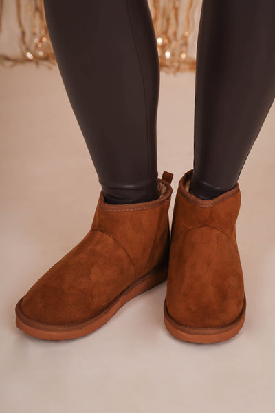 Women's Suede Boots with Fur Interior- Brown Mid Rise Slip On Boots- Outwoods Gallery 2 Boots