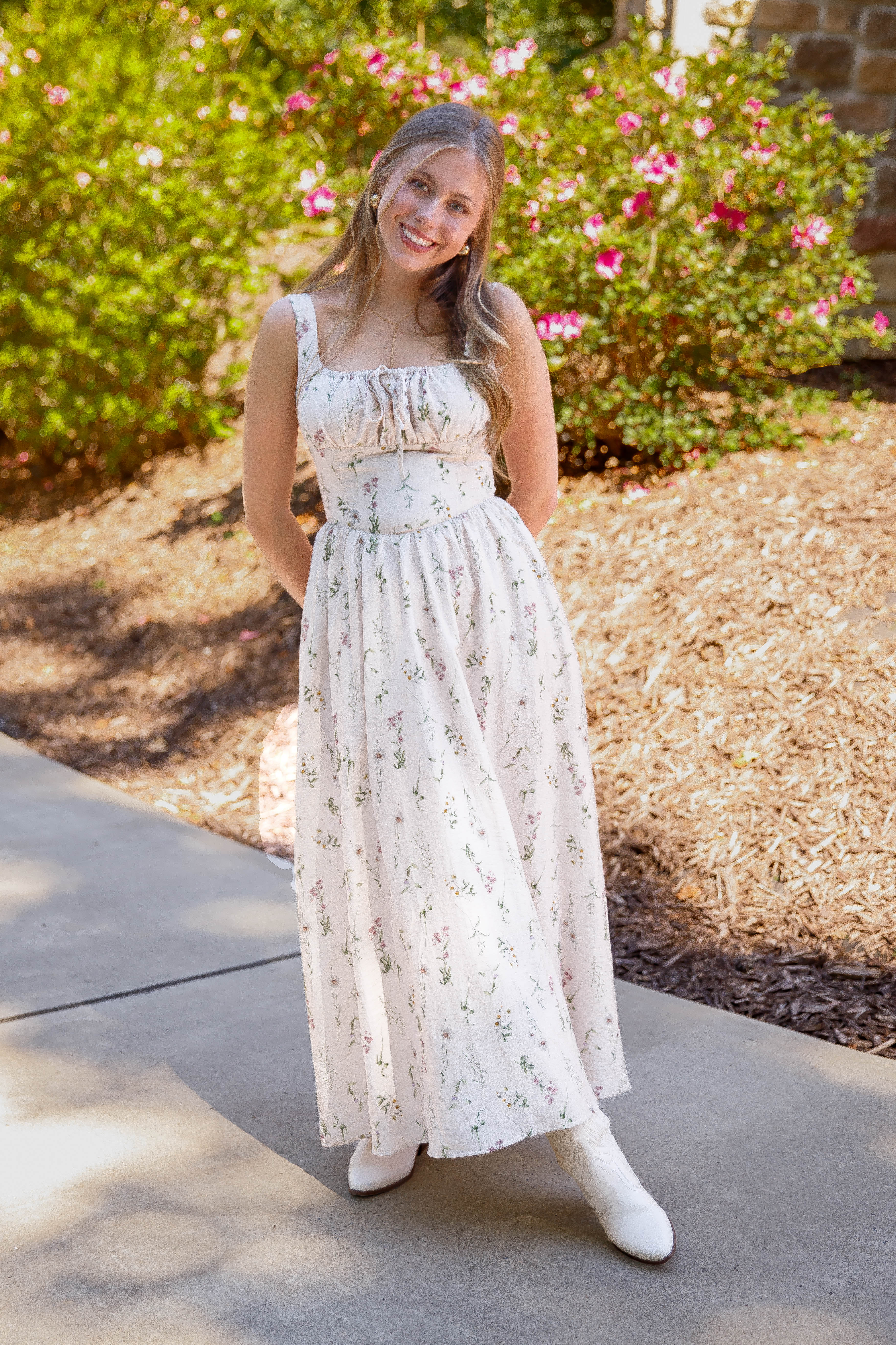Fitted Floral Midi Dress- Women's Elegant Midi Dress- Aureum Floral