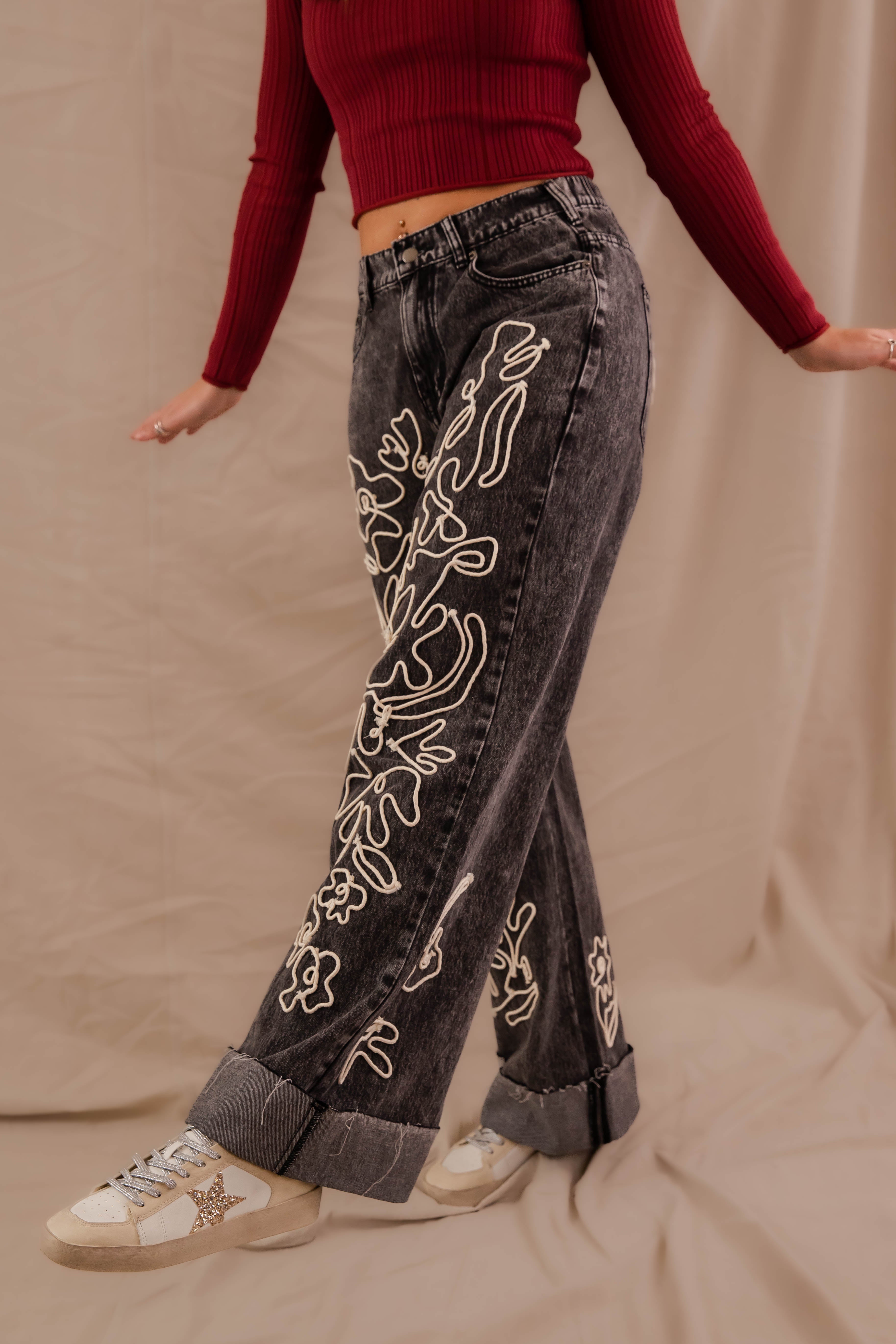 Retro Roots Floral Washed Khaki Denim main image 1