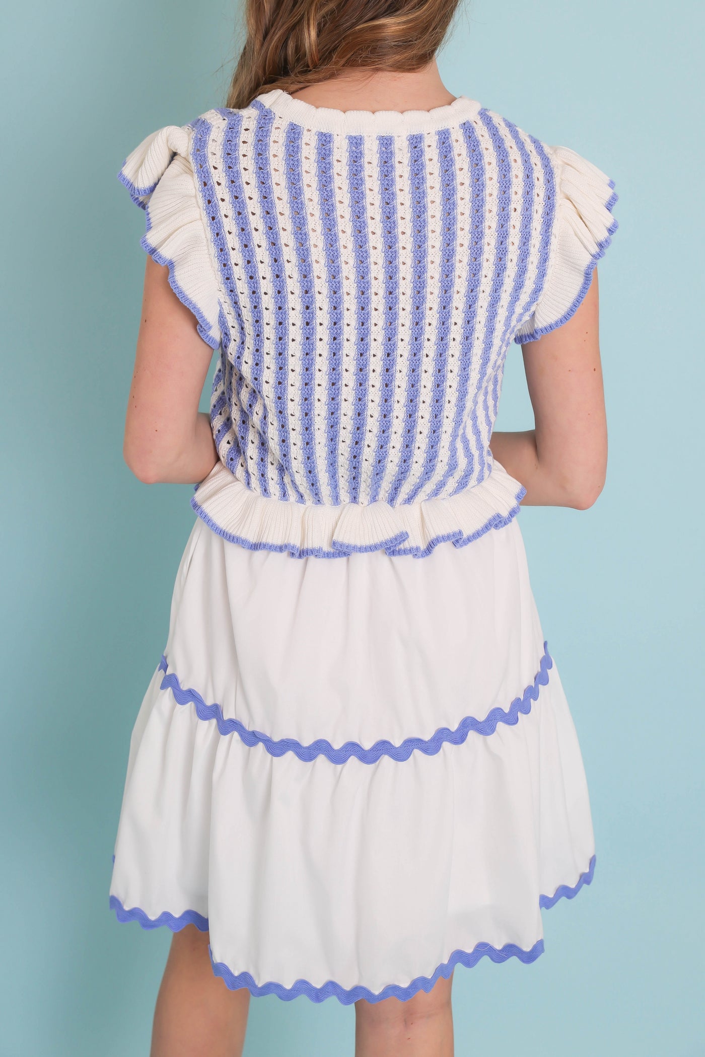 Baby Blue Stripe Sweater Mini Dress- Spring Sweater Dress- Entro Dresses
