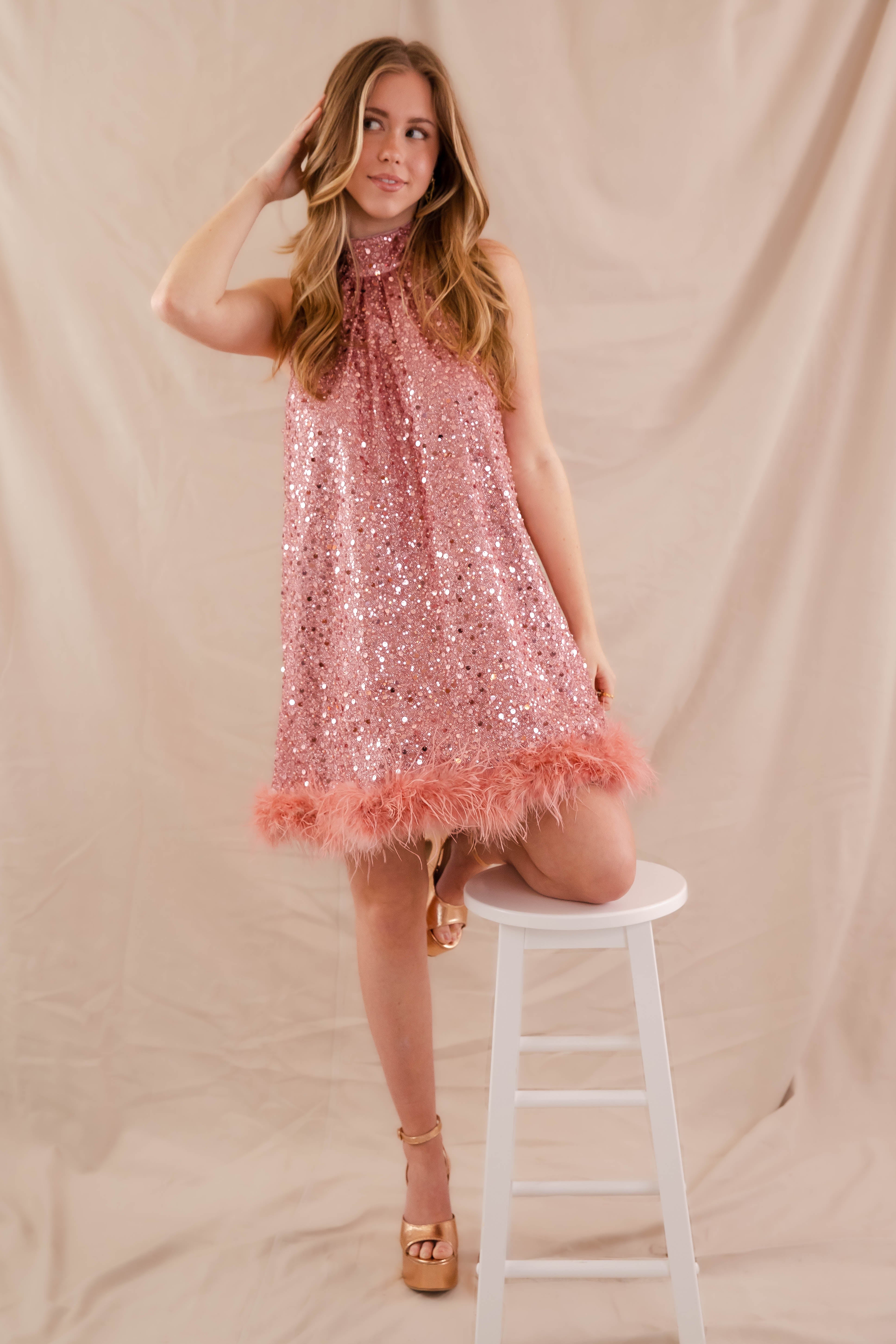 pink sequin feather mini dress Hot Pink Feather Dress- Women's Pink Sequin Dress- Sequin Feather Dress –  Juliana's Boutique