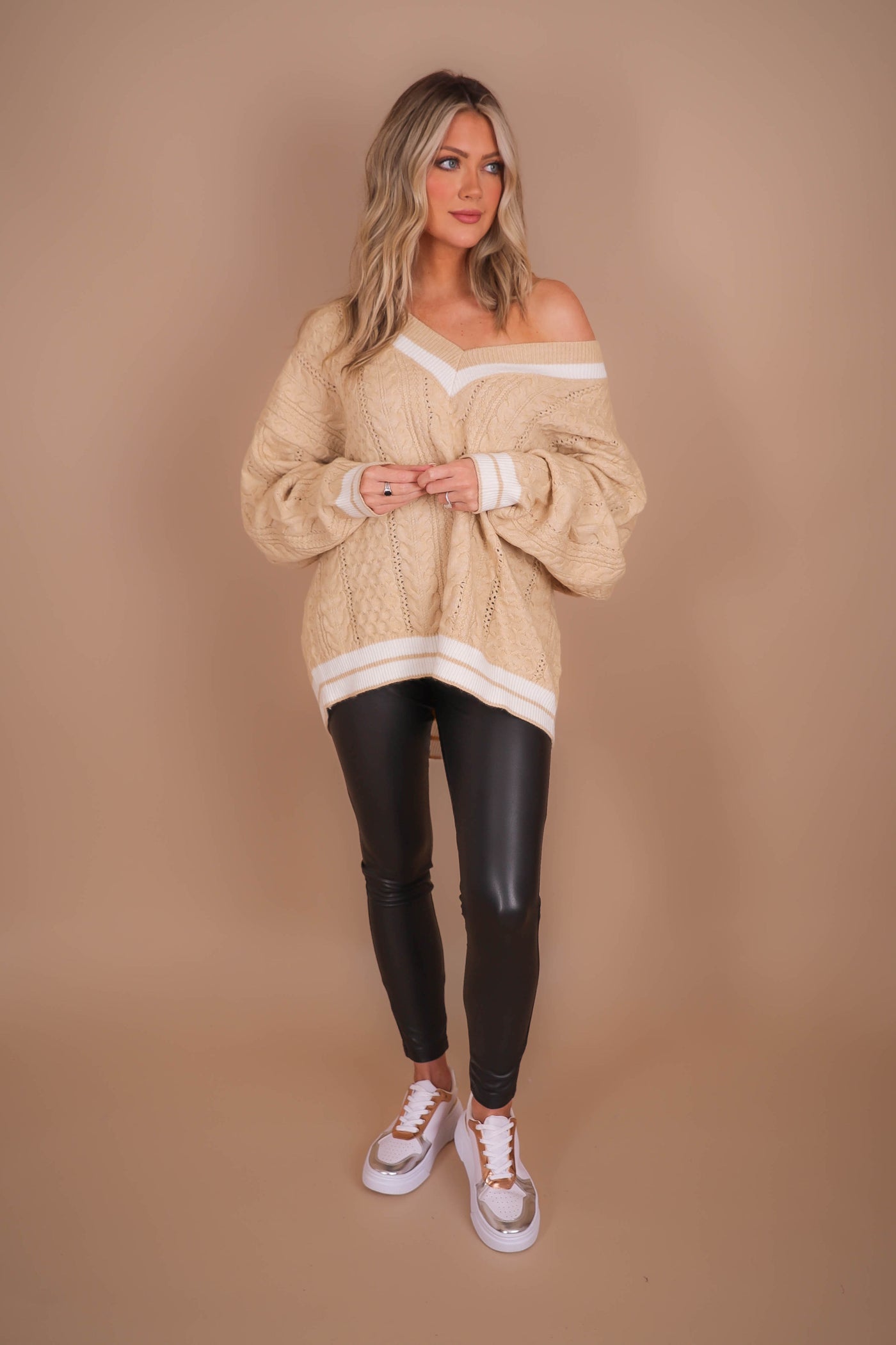 Women's Varsity Knit Sweater- Women's Oversized Knit Sweater- And The Why Sweaters
