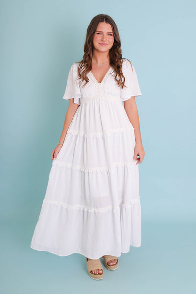 Gorgeous White Maxi Dress- Boho Style White Dress- Flutter Sleeve White Dress