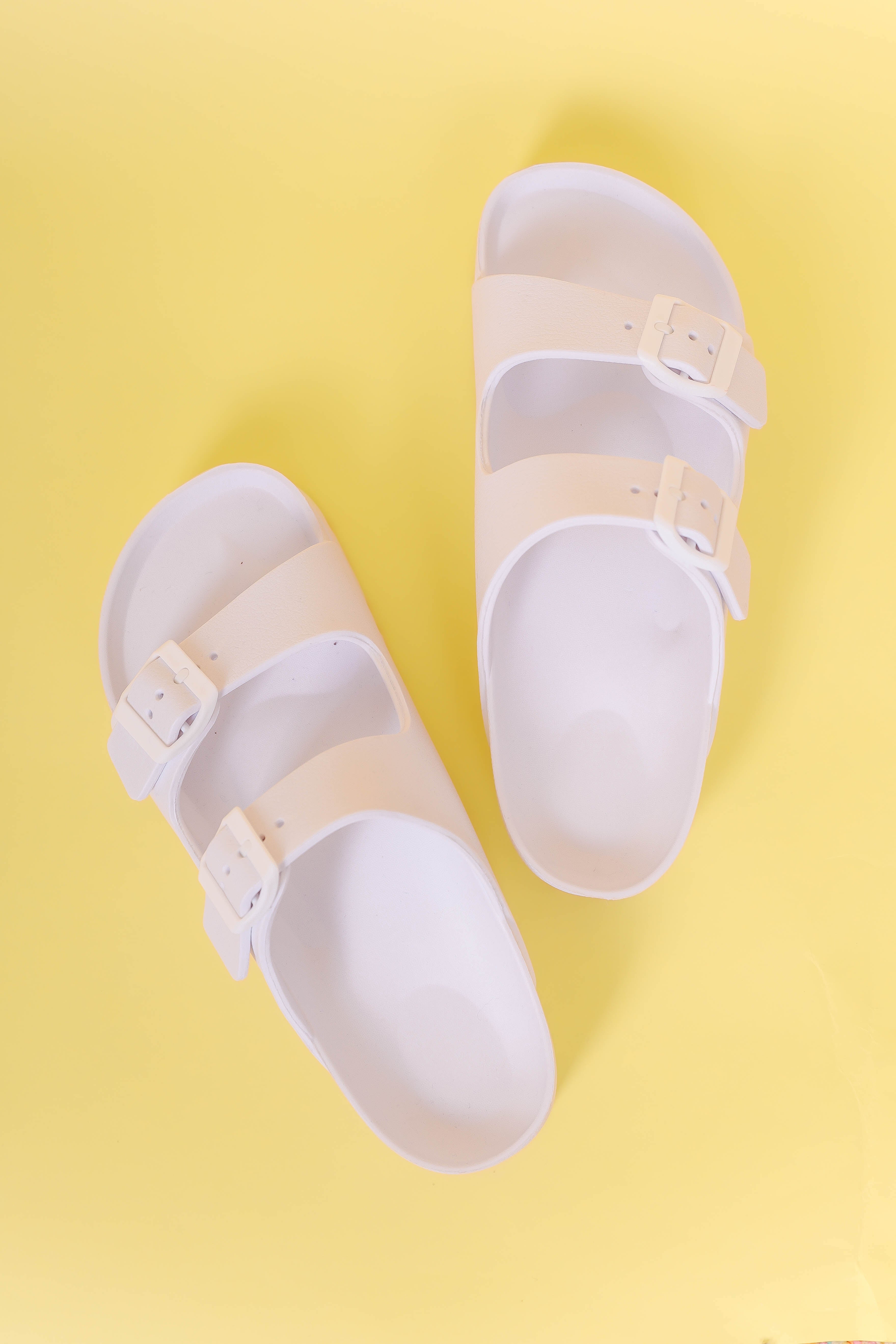 White Buckle Double Strap Slide Women's Double Strap Slide Sandel