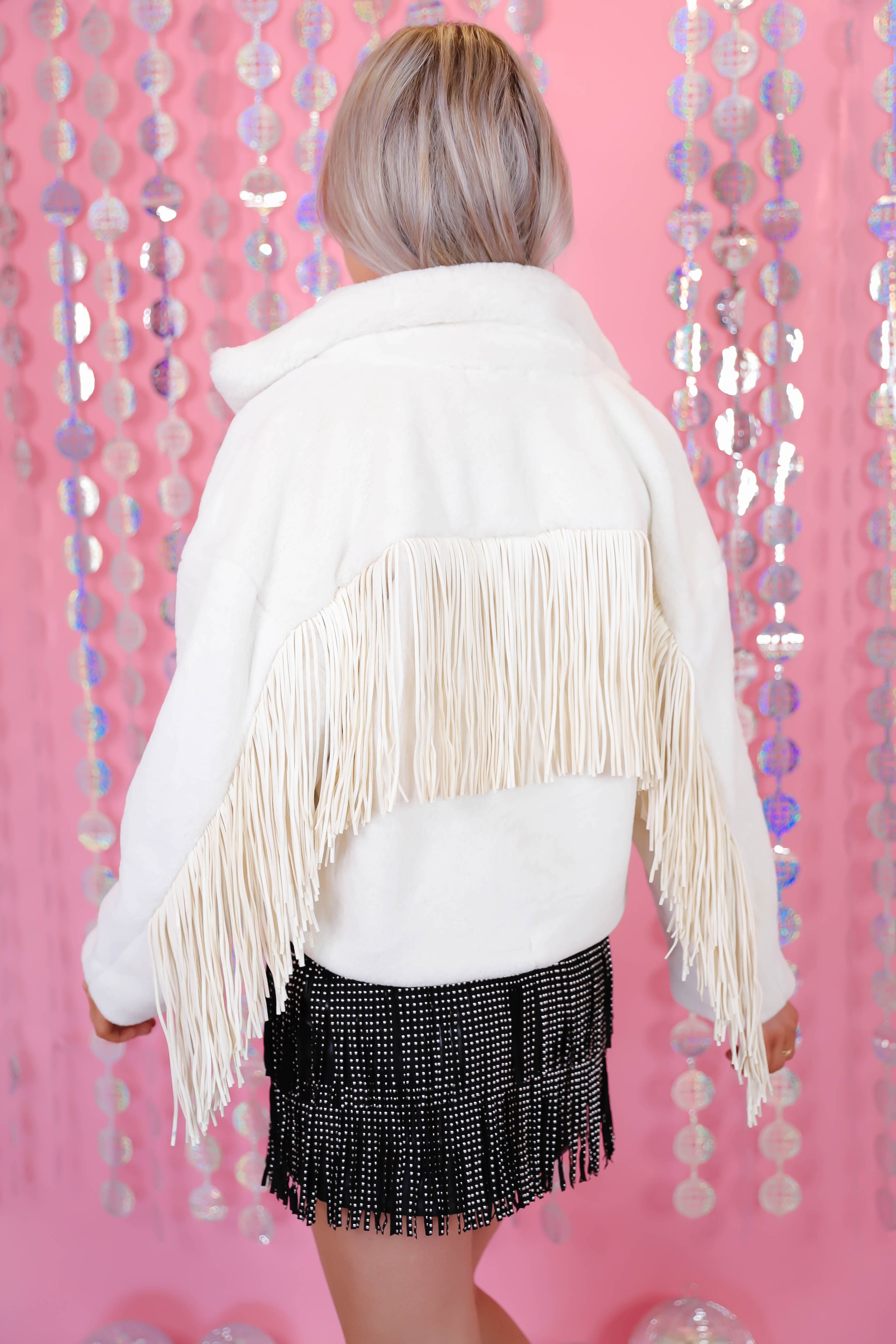 White Faux Fur Jacket Women's White Fringe Jacket Fun White Jacket