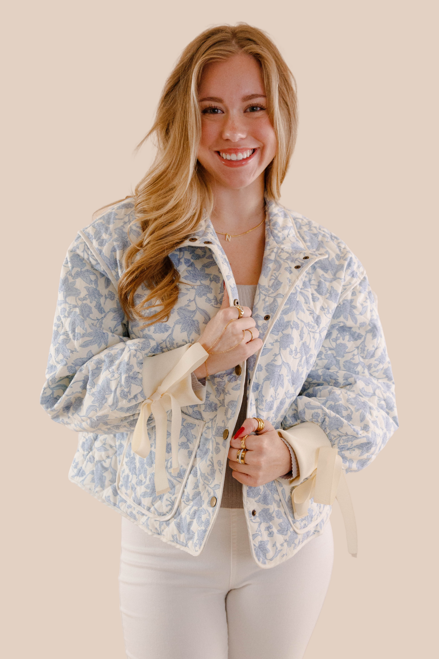 Floral Quilted Jacket- Women's Blue Quilted Jacket- &Merci Jackets Floral Quilted Jacket- Women's Blue Quilted Jacket- &Merci Jackets