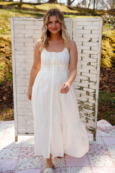 cream lace dress midi Clarisa Lace Midi Dress Vintage Cream