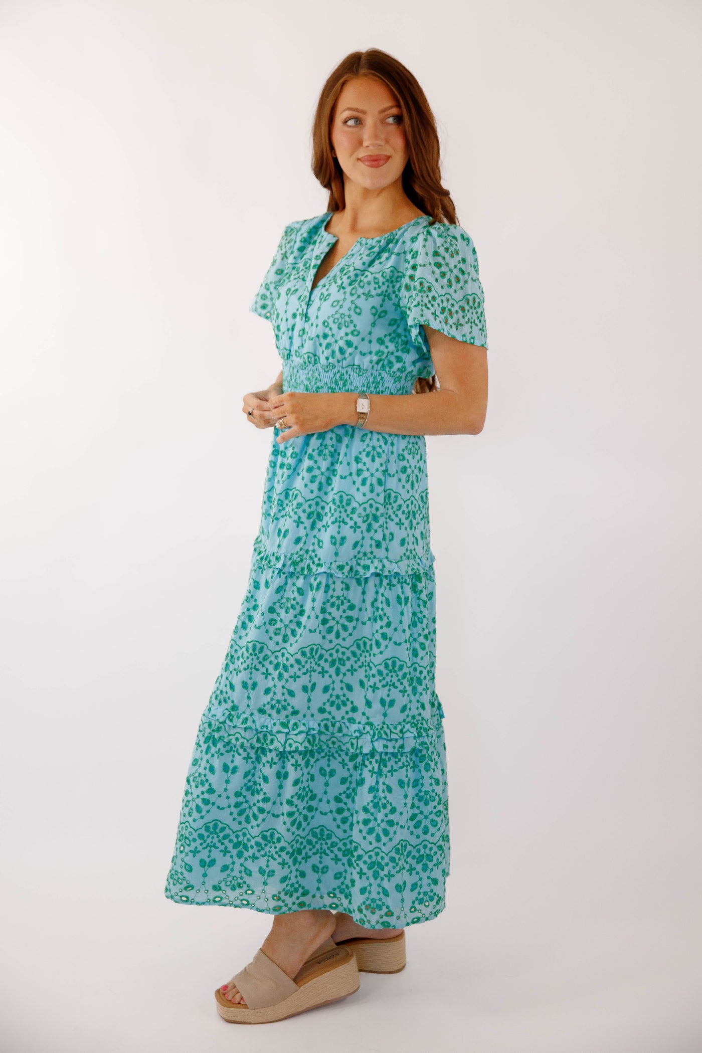 Eyelet Embroidered Maxi Dress- Modest Women's Maxi Dress- Sugarlips Turquoise  Maxi Dress – Juliana's Boutique