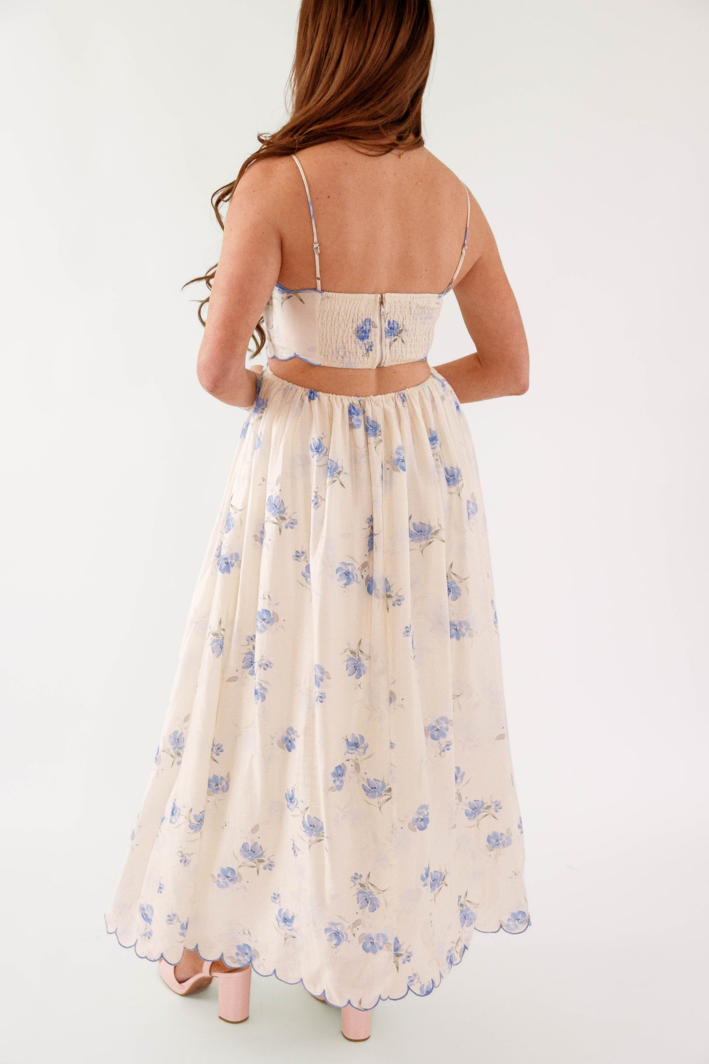 Blue Floral Scalloped Maxi Dress- Cut Out Back Maxi Dress with Scallops- Mable Scalloped Cut Out Maxi – Juliana's Boutique