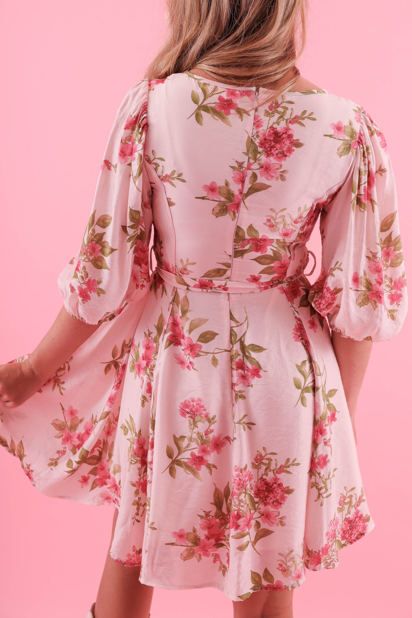 Women's Blush Pink Floral Dress- Sweet Mini Dress- Blu Pepper Dresses