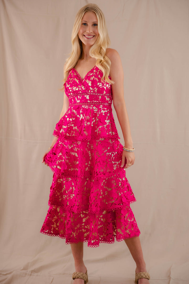 Women's Pink Floral Midi Dress- Floral Tiered Cocktail Dress- JustMe Midi Dresses Juliana's Boutique Women's Pink Floral Midi Dress- Floral Tiered Cocktail Dress- JustMe Midi Dresses Juliana's Boutique