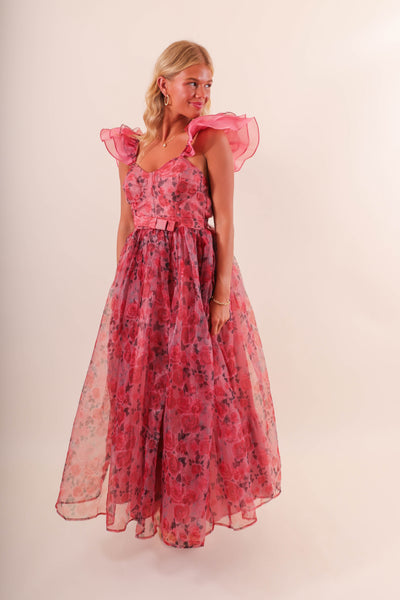 Tulle Floral Maxi Dress- Women's Formal Maxi Dress- Mable Rose Maxi 