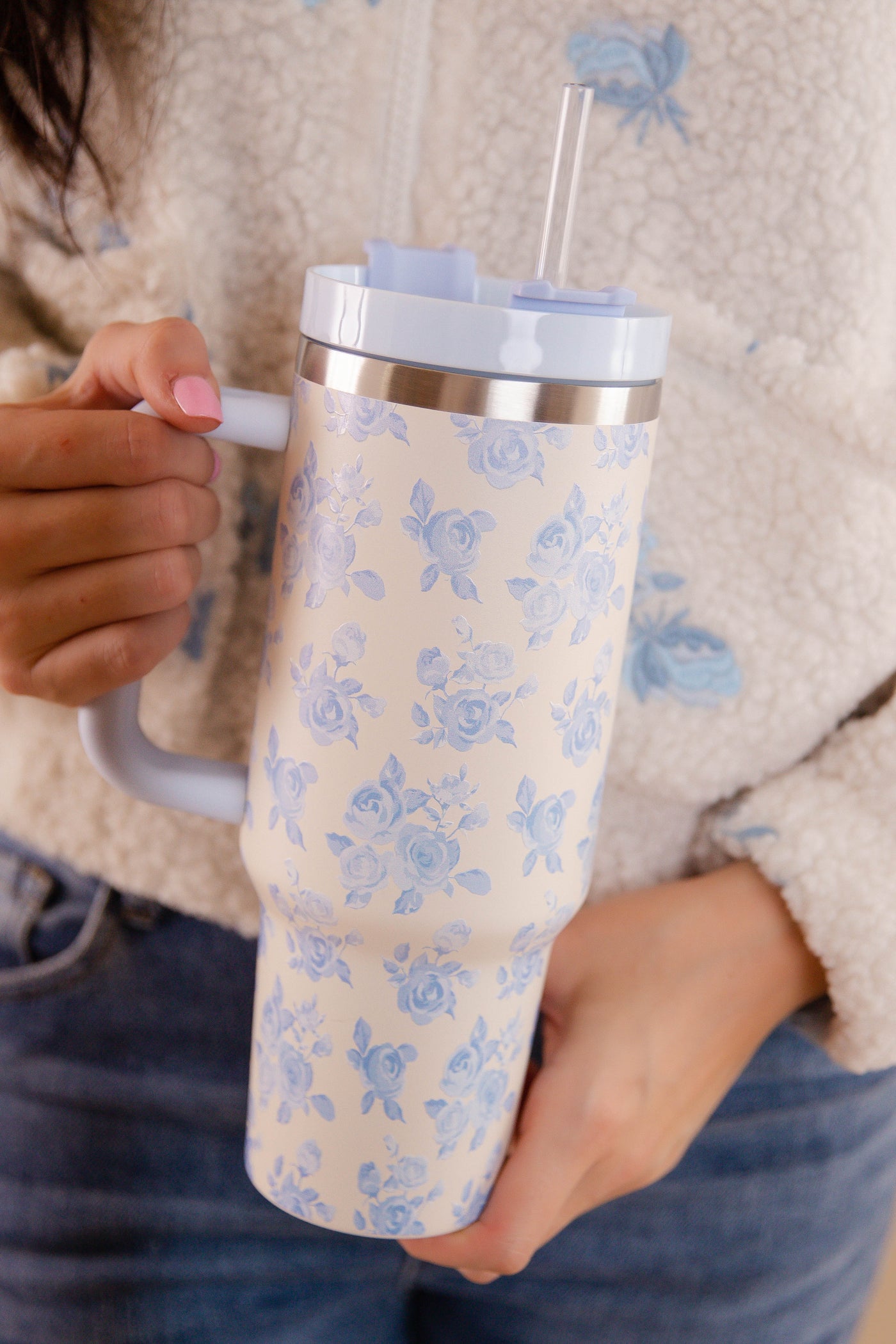 Blue Floral Print Tumbler- 40oz Vintage Floral Tumbler