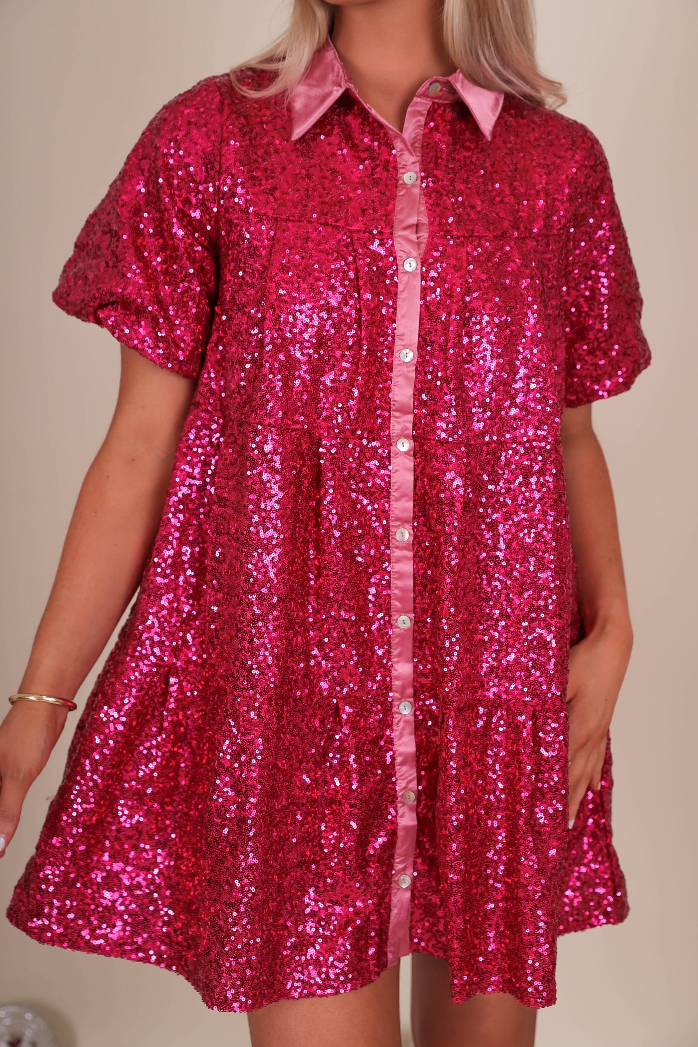 Sparkles Sequin Pink Dress- Queen of Sequins Hot Pink Dress- All Sequin Pink Dress