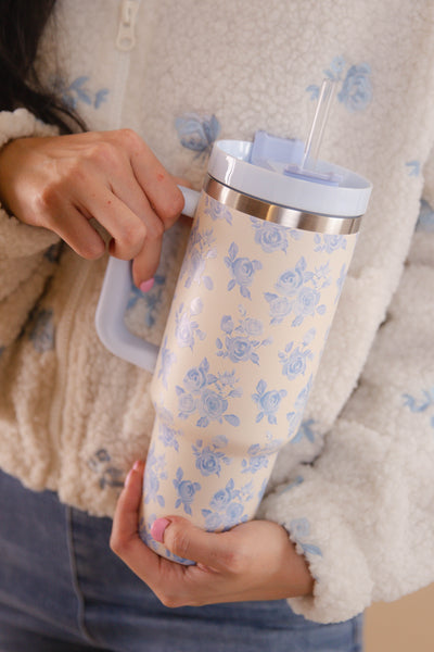 Blue Floral Print Tumbler- 40oz Vintage Floral Tumbler