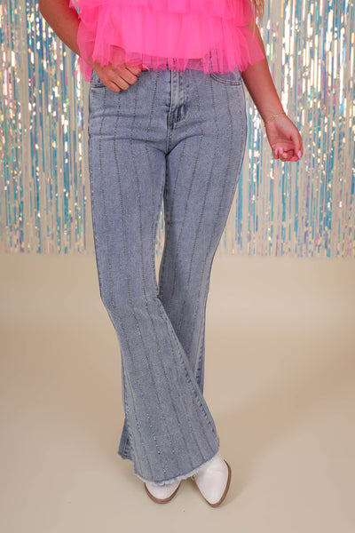Rhinestone Flare Jeans- Women's Rhinestone Denim- BlueB Rhinestone Jeans