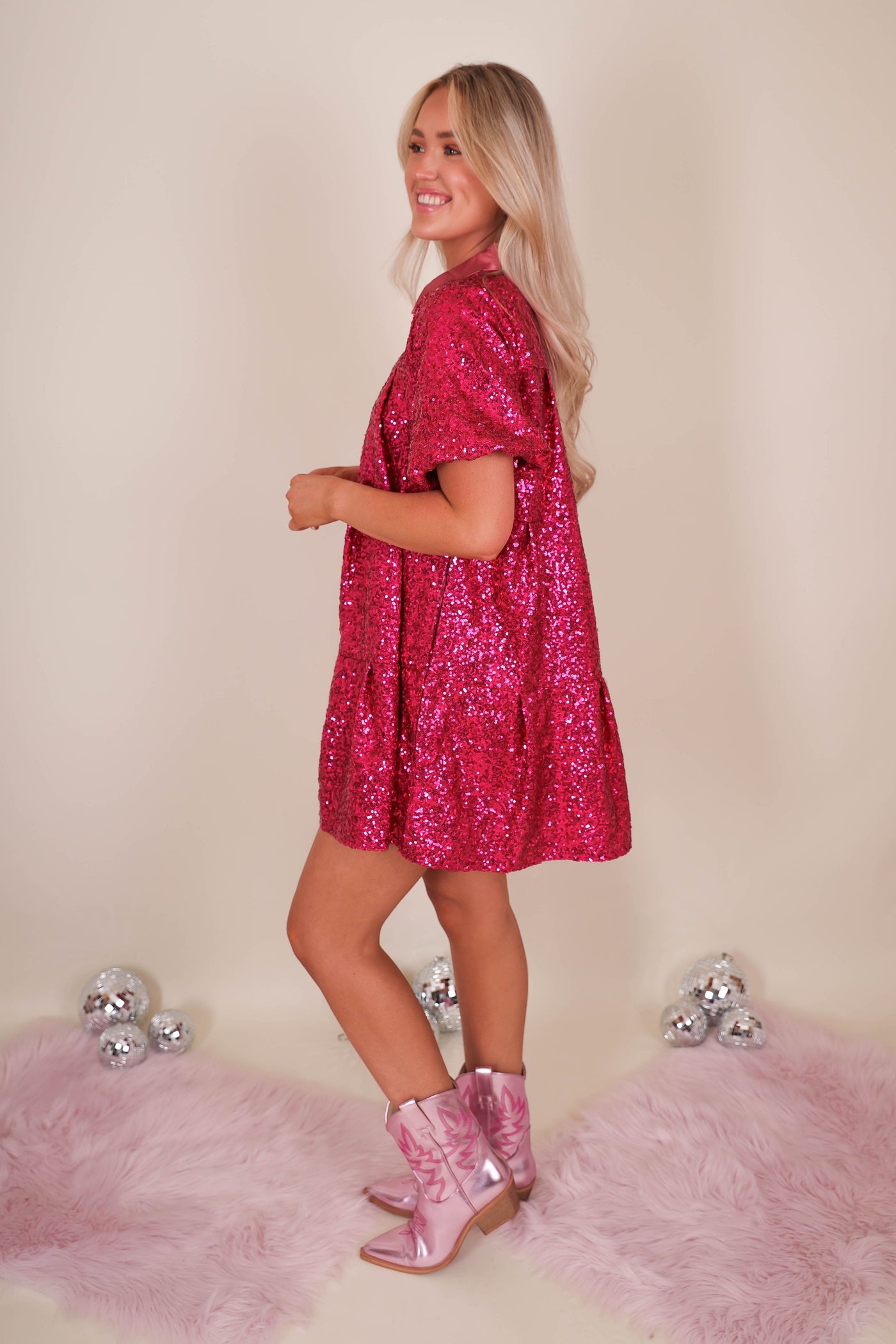 Sparkles Sequin Pink Dress- Queen of Sequins Hot Pink Dress- All Sequin Pink Dress