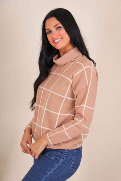 Women's Preppy Sweater- Women's Turtleneck Plaid Sweater- Gilli Sweaters