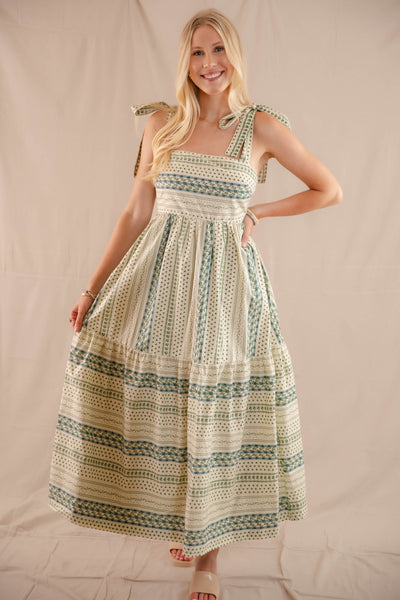 Blue and Green Print Maxi Dress- Dainty Floral Print Dress- B.Right Dresses