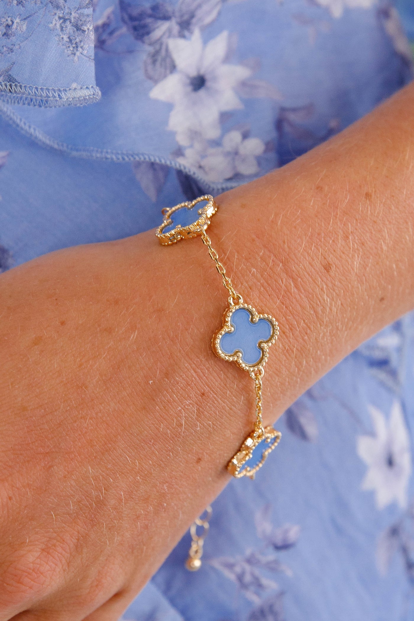 Reversible Blue Clover Charm Bracelet