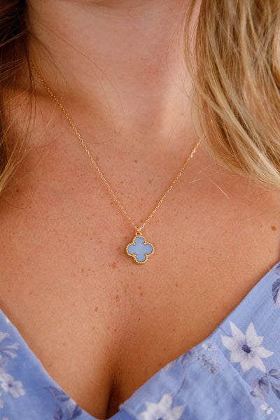 Blue Clover Charm Necklace