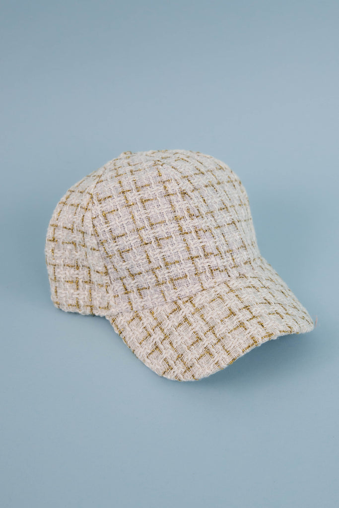 Lattes To Go Tweed Baseball Cap-White – Juliana's Boutique