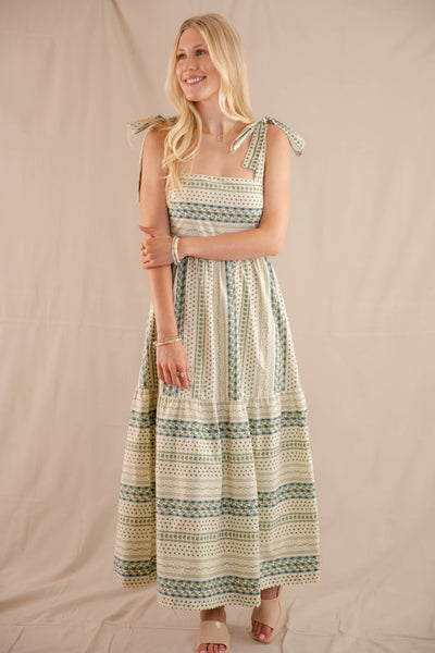 Blue and Green Print Maxi Dress- Dainty Floral Print Dress- B.Right Dresses