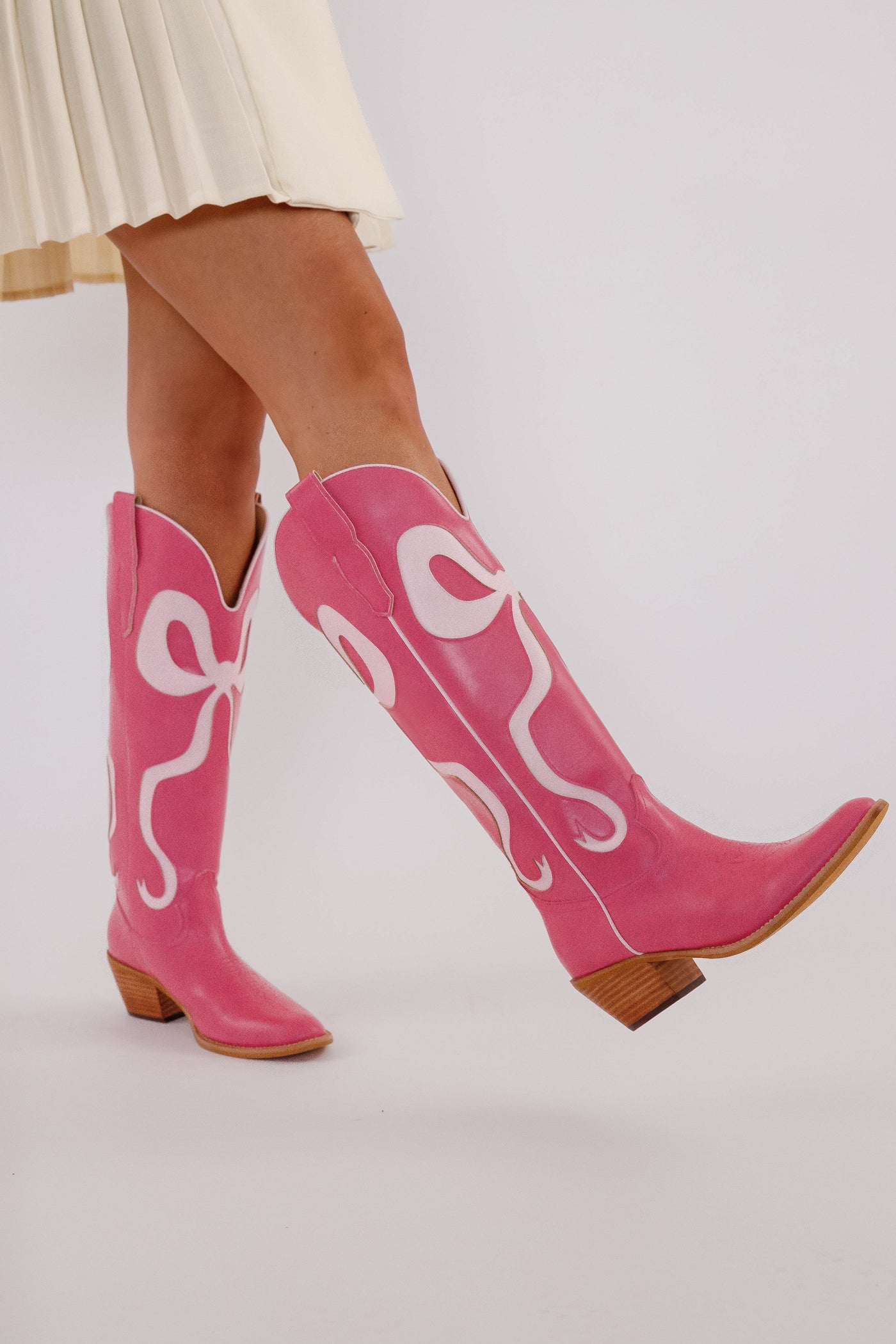 Western Style Bow Boots- Women's Pink Bow Tall Boots- Bow