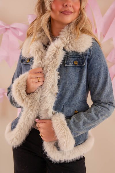 Denim Jacket with Faux Fur Trim, Denim and Fur Jacket- Coalition Denim Fur Coat