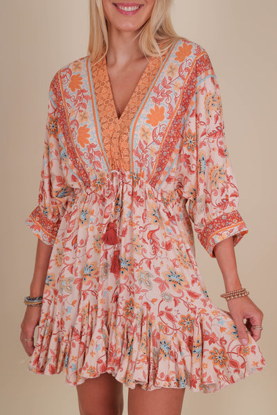 Flowy Fun Orange Dress- Paisley Print Dress- Mini Dresses- Aakaa Dress