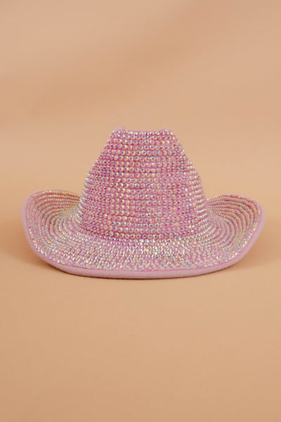 Women's Rhinestone Cowboy Hat- Bling Wide Brim Cowboy Hat- Pink Disco Western Hat