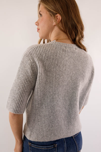 Women's Grey Button Up Cardigan-  Classic Grey Short Sleeved Cardigan- Miss Love Grey Cardigan