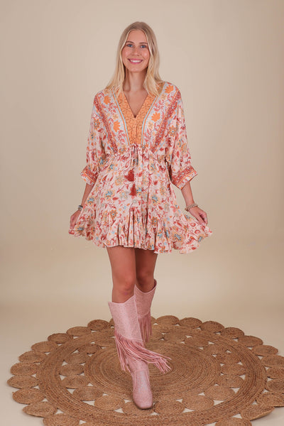 Flowy Fun Orange Dress- Paisley Print Dress- Mini Dresses- Aakaa Dress