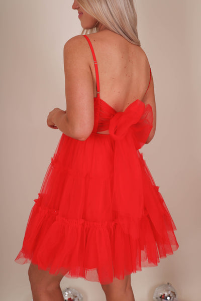 Women's Red Tulle Dress- Women's Red Dress Boutique- Women's Tulle Dresses