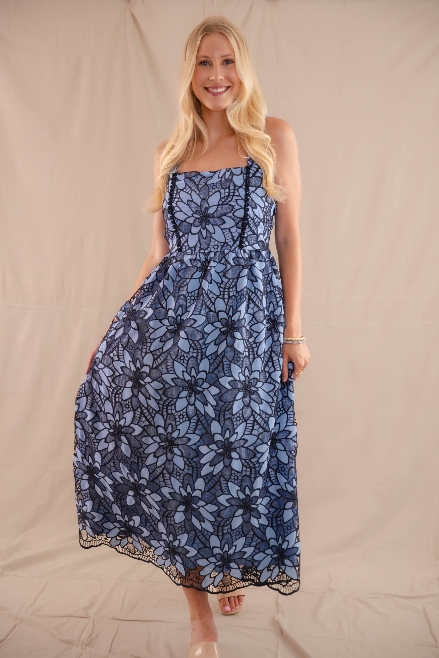 Blue and Black Lace Dress- Flower Lace Midi Dress- Justme Midi Dress Medium Blue and Black Lace Dress- Flower Lace Midi Dress- Justme Midi Dress Medium
