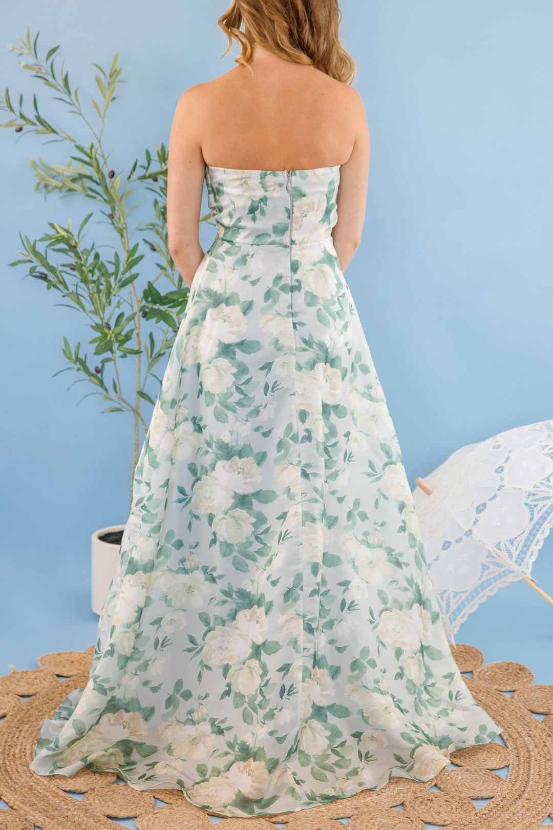 Light Blue Floral Dress- Lace-Up Maxi Dress- Strapless Floral Cocktail Dress Juliana's Boutique Light Blue Floral Dress- Lace-Up Maxi Dress- Strapless Floral Cocktail Dress Juliana's Boutique