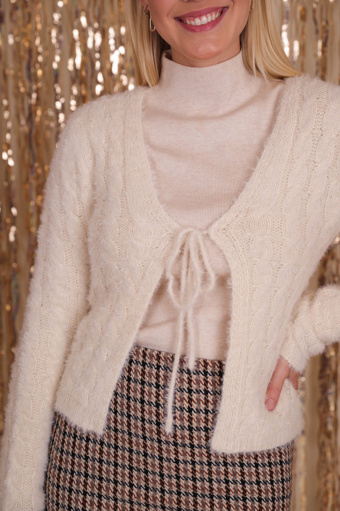 Women's Cable Knit Cardigan- Women's Soft Ivory Cardigan- Blu Pepper Sweaters