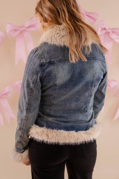 Denim Jacket with Faux Fur Trim, Denim and Fur Jacket- Coalition Denim Fur Coat