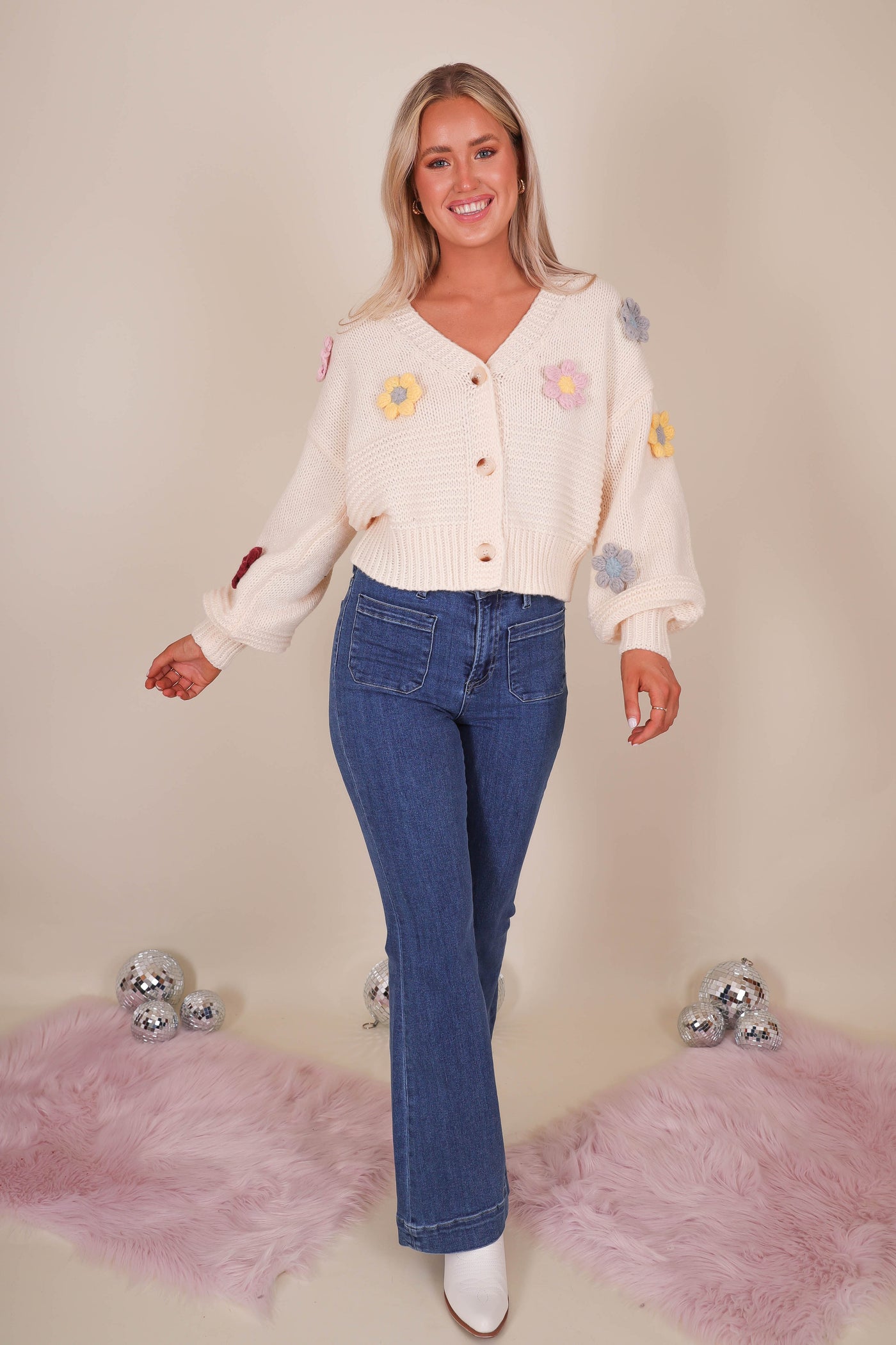 Women's Flower Cardigan- 3D Flower Knit Cardigan- Adora Cardigans